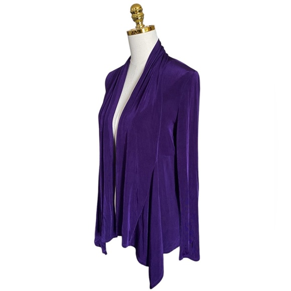 JONES STUDIO Long Sleeve Drape Front Open Silky Cardigan Purple Womens Size M - Picture 3 of 7